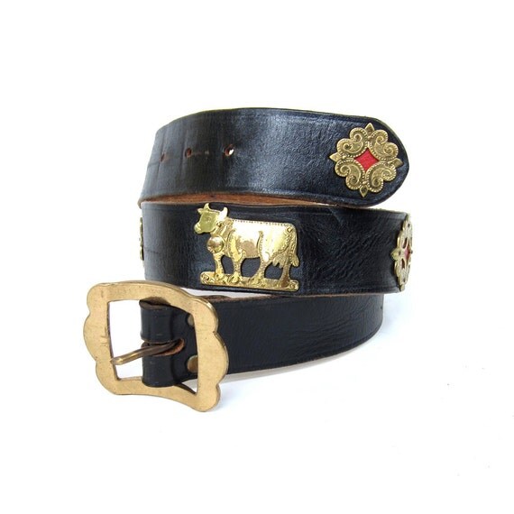 Vtg APPENZELLER Swiss Dog Collar Black Leather and Brass Figures ... Vtg APPENZELLER Swiss Dog Collar Black Leather and Brass Figures ...
