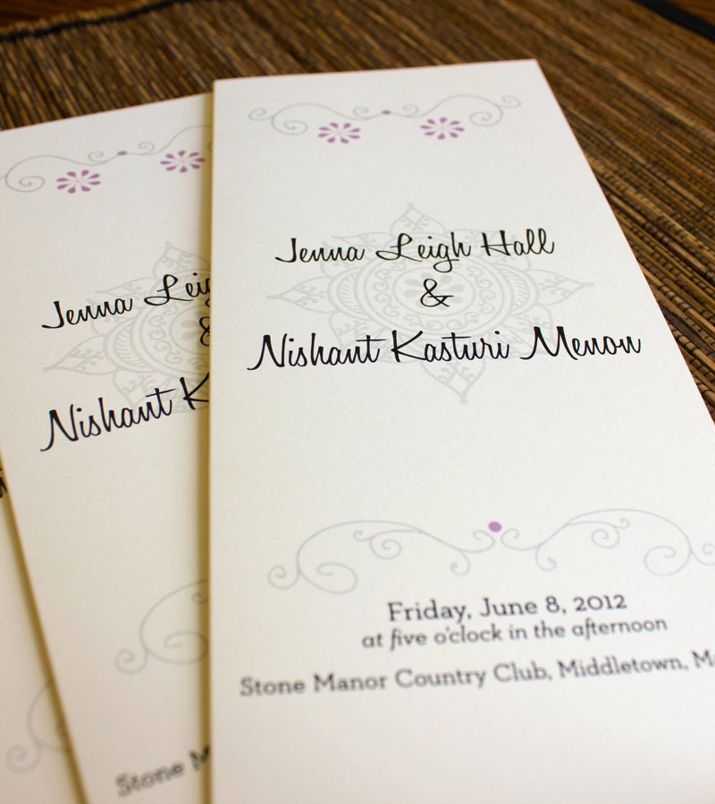 Mehndi Trifold Ceremony Program Wedding Custom Personalized Eastern Indian Hippie Bohemian