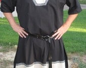 Black and cream medieval linen tunic - hand finished