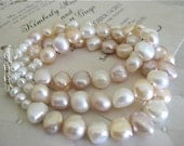 Fresh Water Pearl Pinks & White Three Strand Bracelet - Bridal Jewelry Bride