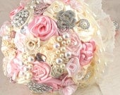 Brooch Bouquet Jeweled Bouquet in Blush Pink and Ivory- Vintage Touch