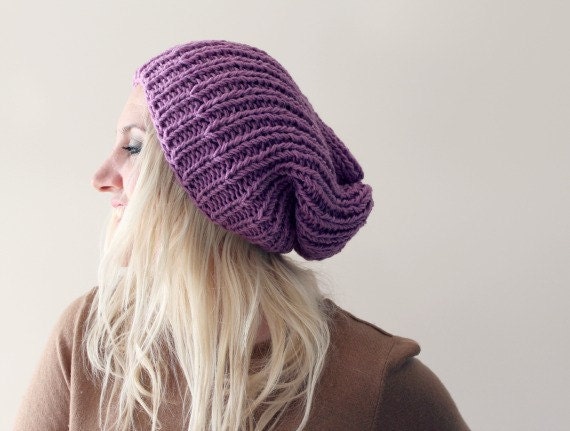 Womens Slouchy Knit Hat- Lavender