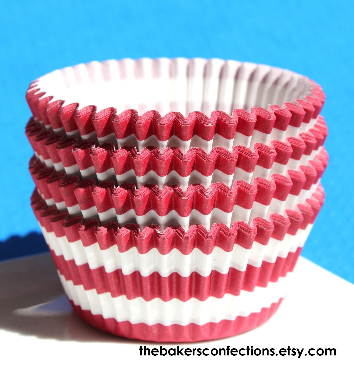 Red Rugby Stripe Cupcake Liners, Designer Grease Resistant Liners (100 count)