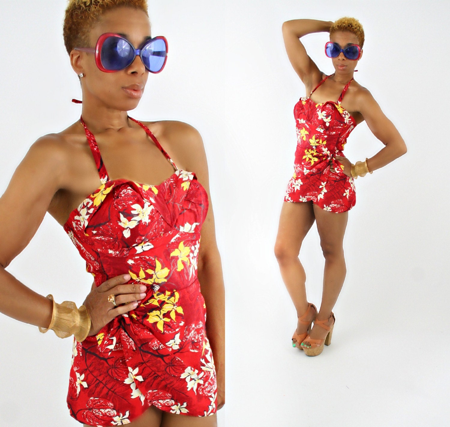 vintage 50s LURLINE casuals of WAIKIKI floral pinup playsuit size S/M