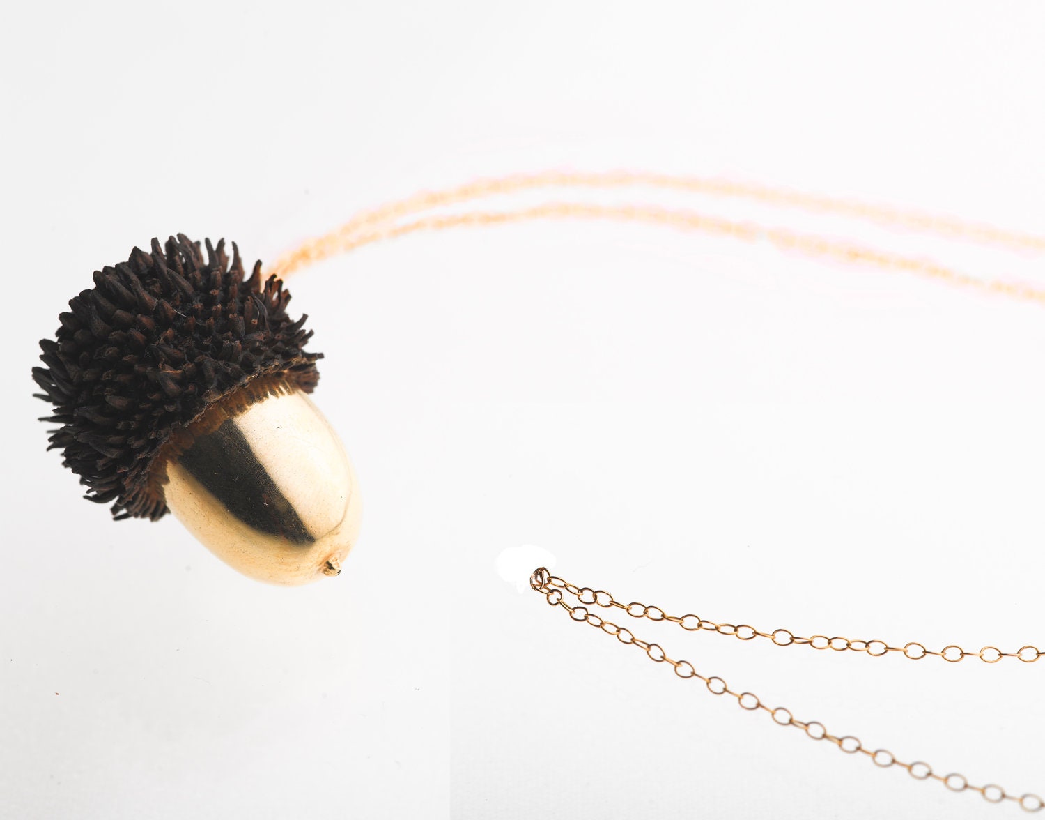 24K Gold Acorn necklace with shell handmade