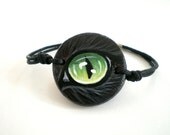 Black  Cat Eye  Bracelet, handpainted  clay wristband,  Christmas gift for pet lovers