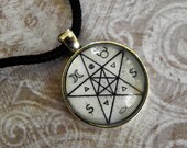 Wiccan Pentacle & Pagan Symbols Pentagram Glass Necklace