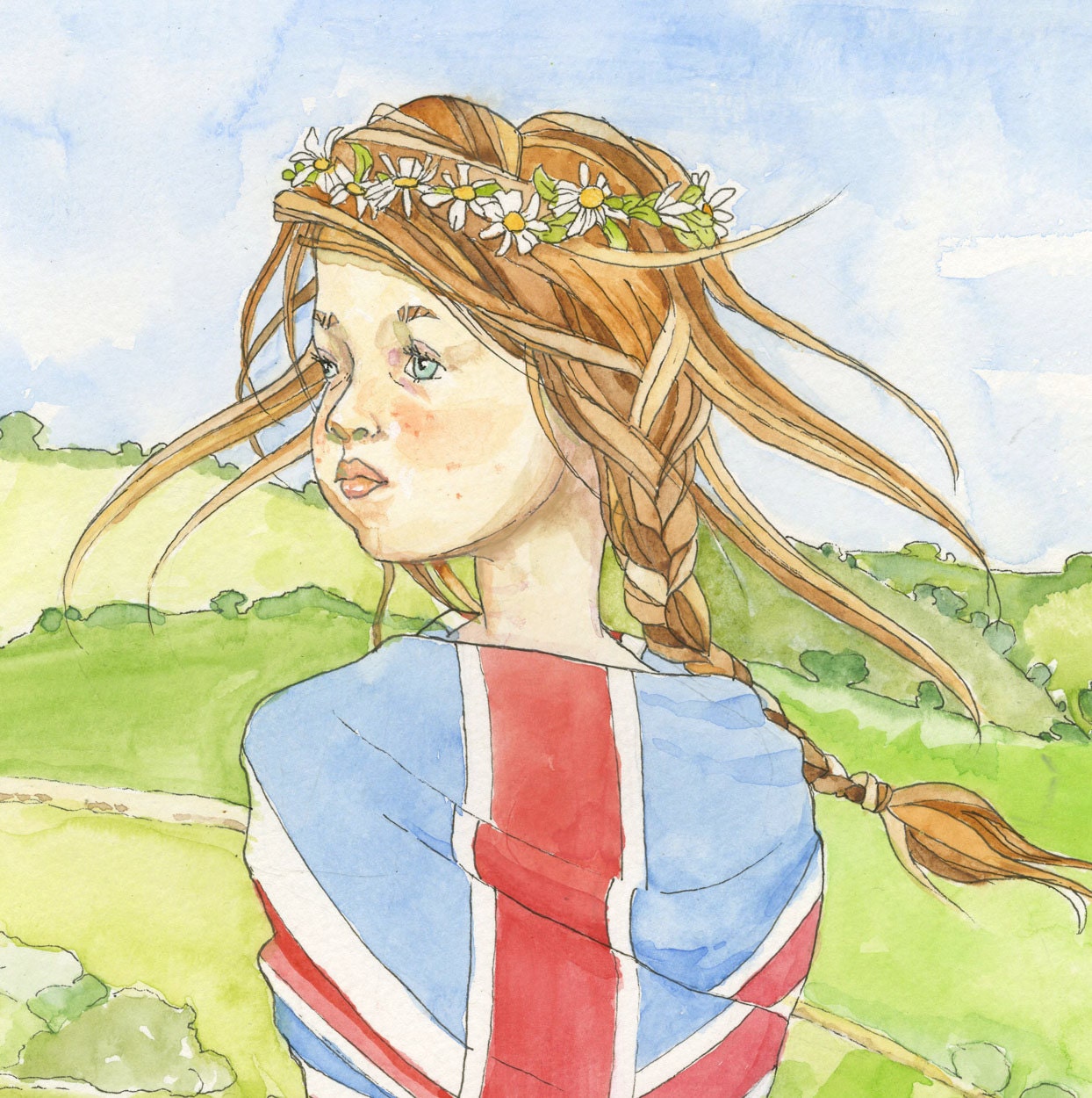 Winifred in the Country original watercolor illustration 12 x 16