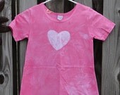 Girls Dress: Pink with Batik Heart, Short Sleeves (Size 6) READY TO SHIP