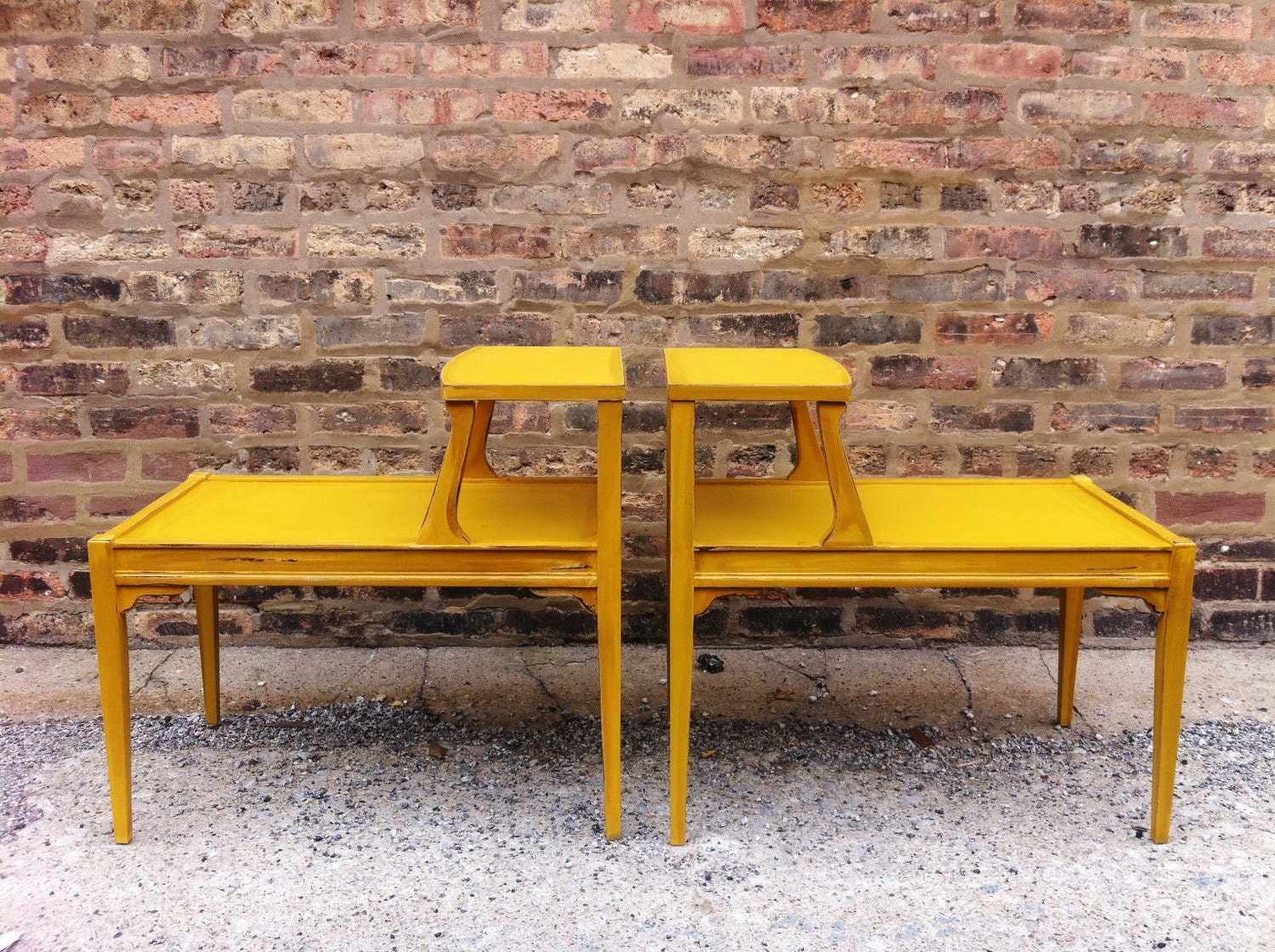 Vintage Side Tables In Mustard Yellow