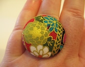 Handmade Fabric Ring - Asian Inspired Dahlia Flowers