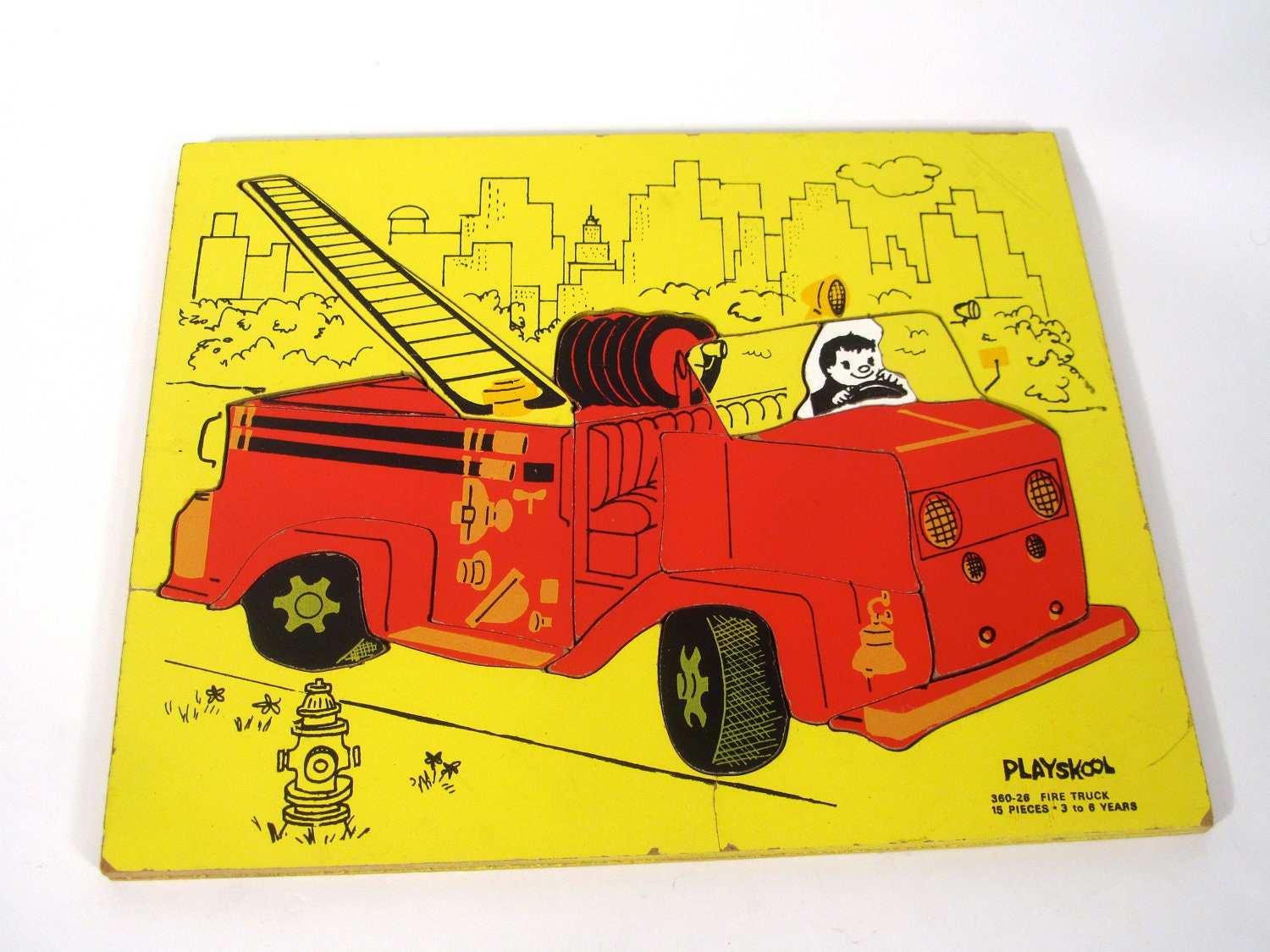 Vintage Playskool Wooden Fire Truck Puzzle