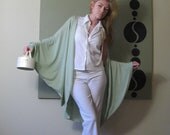 Over Sized, Boho, Dolman Long Sleeve Duster Sweater Cardigan - Mint Green - (Poly Linen Spandex Jersey) One Size Fits Most - Ready to Ship