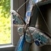 Pewter Mosaic Butterfly, Hanging Wall Art with Blue Ribbon, Blue, Glitter, Baby's Room, Sun Porch, Bright Window, Decor - 5 inches