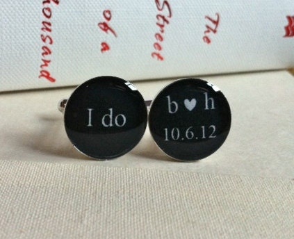 i do custom initials and wedding date silver groom cufflinks