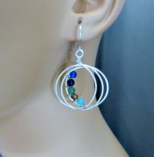 Little Gemstones in Hoops Earrings - Signature Design -  Gemstones Can Be Customized