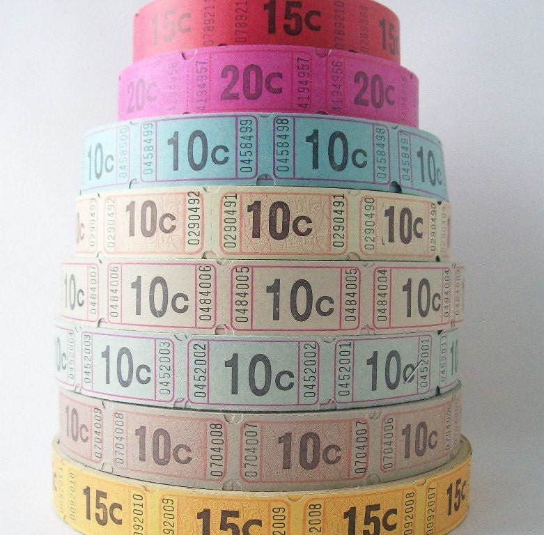 carnival tickets lot of 40 for altered art projects, crafts, or scrapbooking, mixed media, gift wrap red, pink, blue, green, yellow, orange