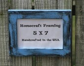 Picture Frame 5X7 Distressed Blue Black Frame Country Primitive Wooden