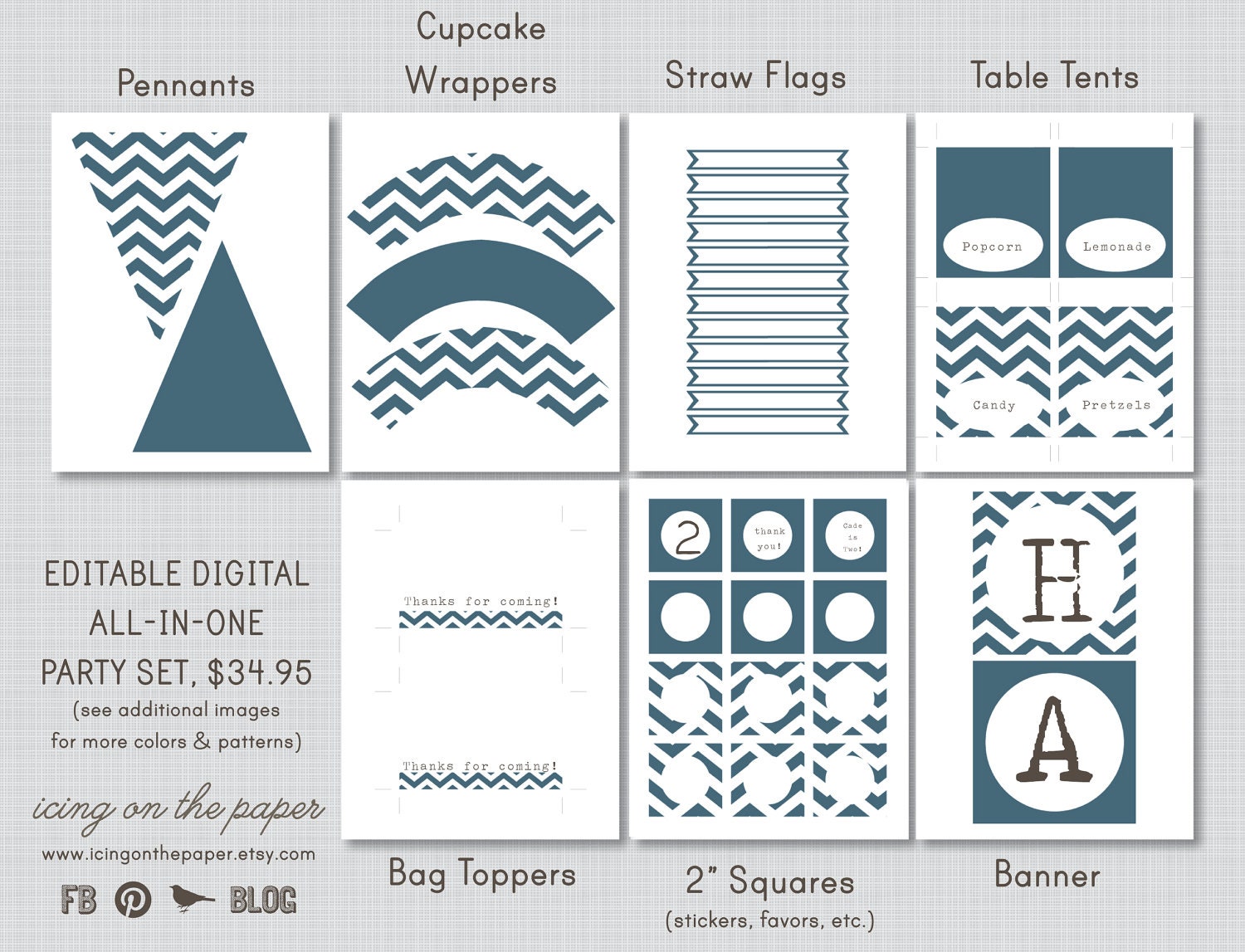 Printable Party, Editable PDFs, Navy Chevron