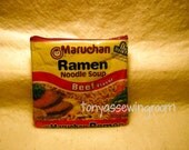 RED- Beef Upcycled, Repurposed Recycled Ramen Noodle Zippered Coin Purse-Eco Friendly