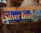 Vintage Wood Crate End Sign with Original Fruit Label Silver King Grapes Great Decorator Piece