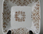 Aesthetic Brown Transferware Square Candy Bowl - Soap Dish - Butter Pat or Trinket DIsh Scrolls & Vines Empress Staffordshire England