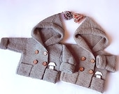 Hand Knit Baby Sweater Merino wool Pea Coat Duffle Coat