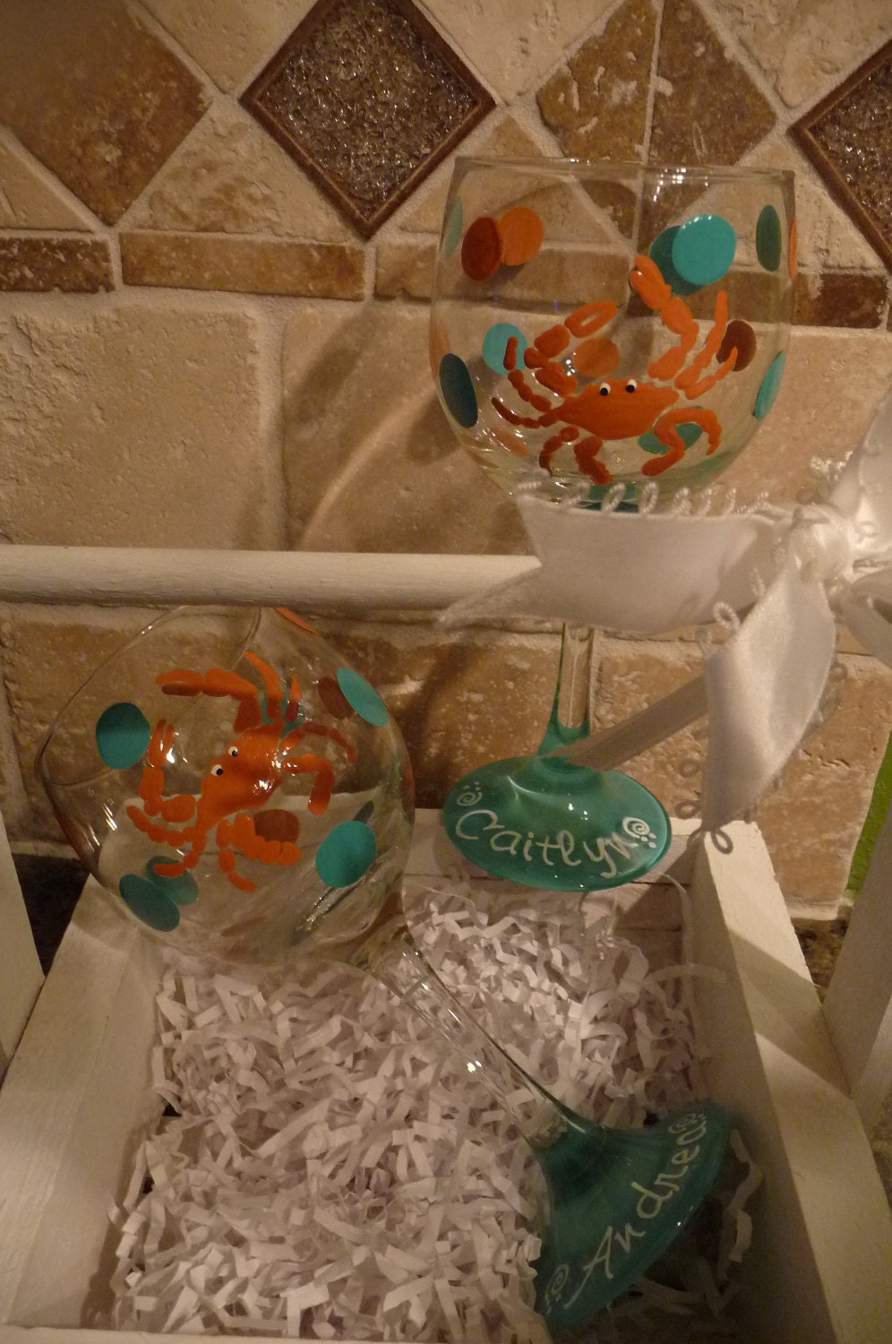 Pair of Handpainted Crab wine glasses
