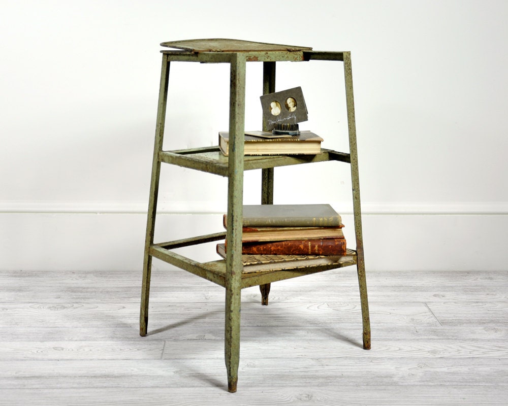 Antique Rustic Industrial Painted Metal Stool