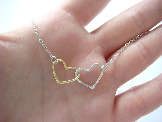 Buy best anniversary gifts - Entwined Hearts Necklace Gold And Silver Hearts Necklace - Double Heart Necklace - Best Friends Necklace - The Perfect Anniversary Gift