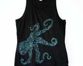 Mens OCTOPUS TANK - Small, Medium, Large, Extra Large, 2X- Black Alternative Apparel -Black and Blue - Tanks - Shirt - clothing - animal