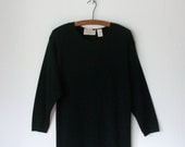 Black 80s Sweater Dress ... Vintage 1980s Designer Knit Pleated Skirt Dress ... Small / Medium