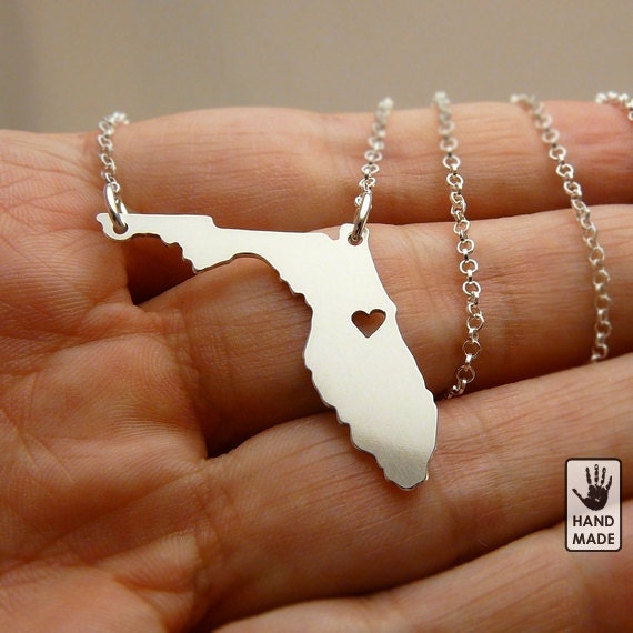 Florida State, sterling silver pendant , sterling silver chain, custom heart