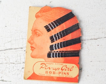 Vintage Pin Up Girl Hair Pins on Original Card - Bride of Frankenstein Flapper Graphics