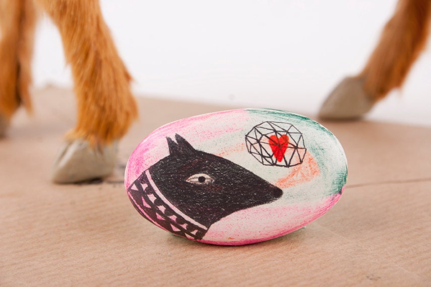Clay Brooch Dog with a Heart / Geometric