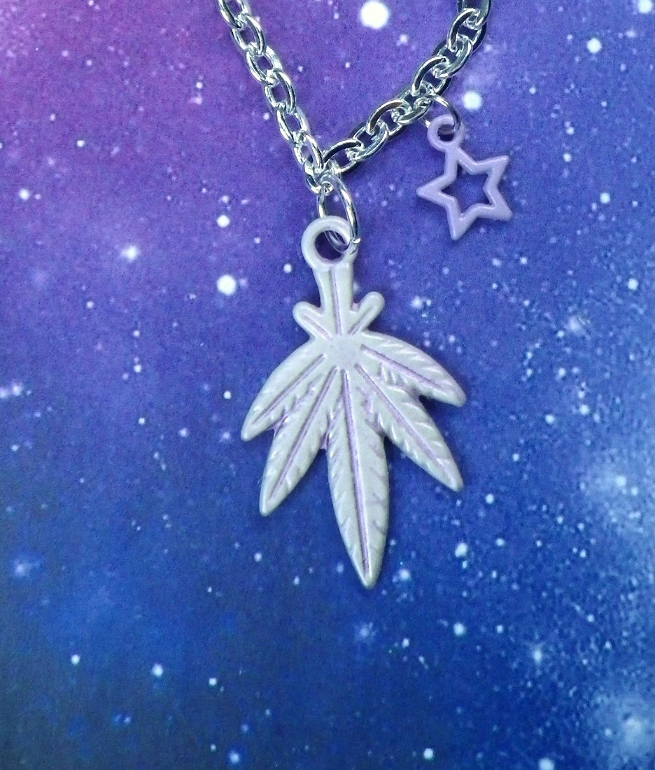 SALE Pastel Pot Hemp Leaf necklace