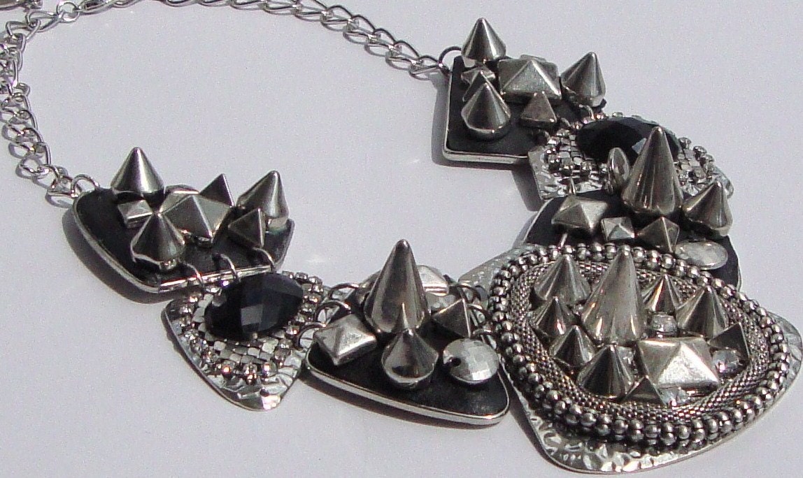 Spike- Silver and Leather Spike Necklace by Ashlee Colllection on Etsy