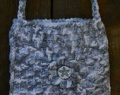 Crocheted Purse / Tote Bag Small Size  With Flower Button Center Detail Lined with Felt Fabric