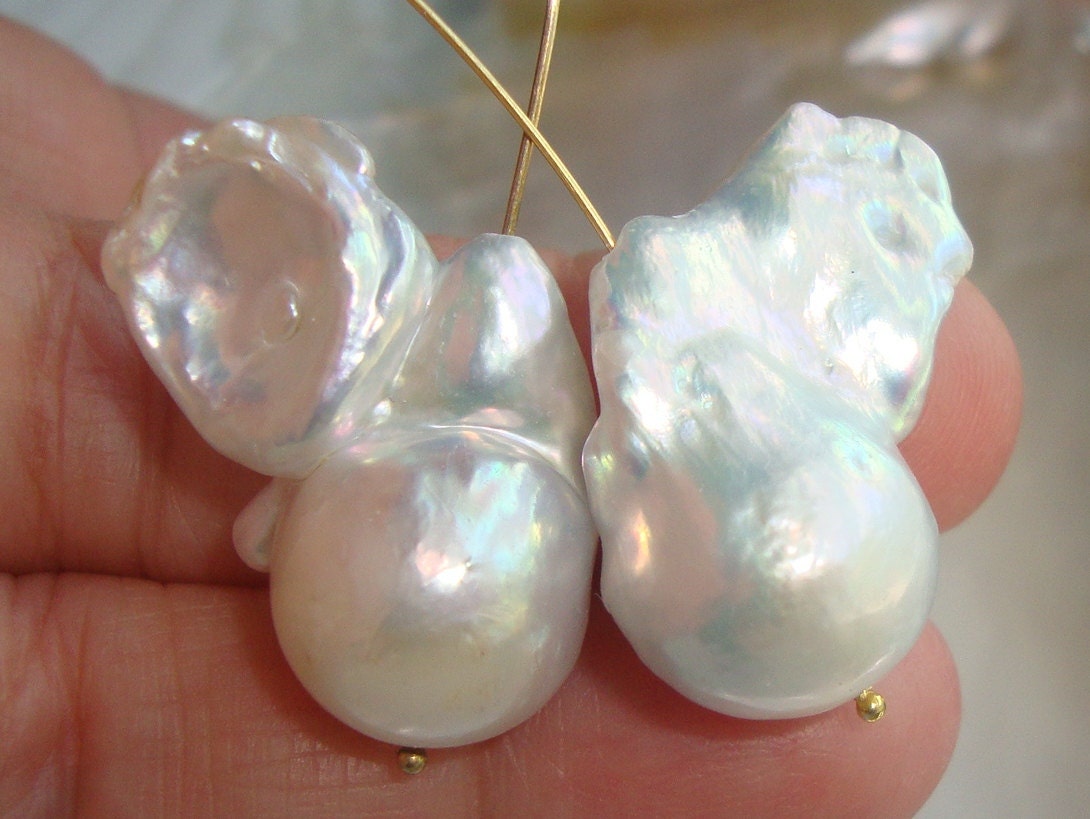 Fresh Water Pearl with Wing, FLAMEBALL Fireball Freshwater Cultured Baroque Pearls, RARE, Natural Color, June birthstone, A4-2