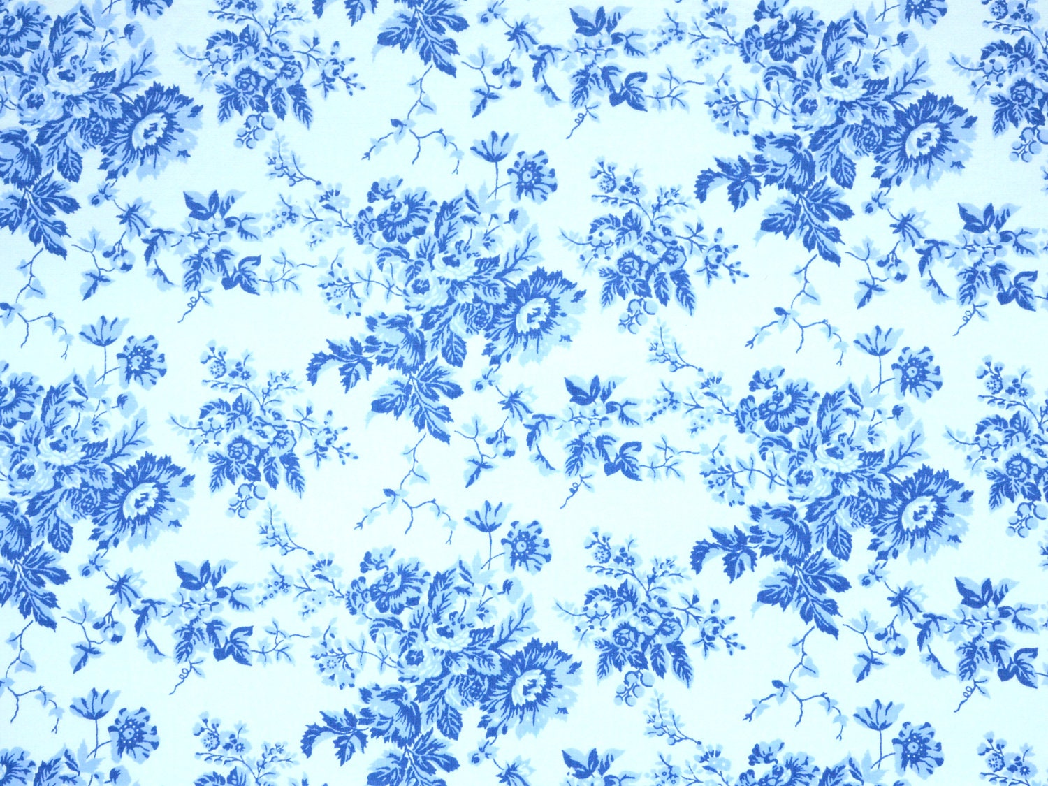 Blue on Blue Floral Vintage Sheet - Fat Quarter (FB015)