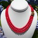 Vintage Red Glass Bead Necklace Memory Wire Coil Bracelet Set
