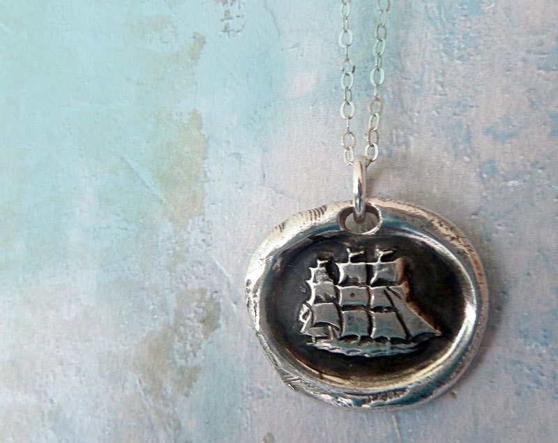 Captain Wentworth's Ship Wax Seal Necklace. Wax Seal Jewelry. Fine Silver. Nautical Jewelry