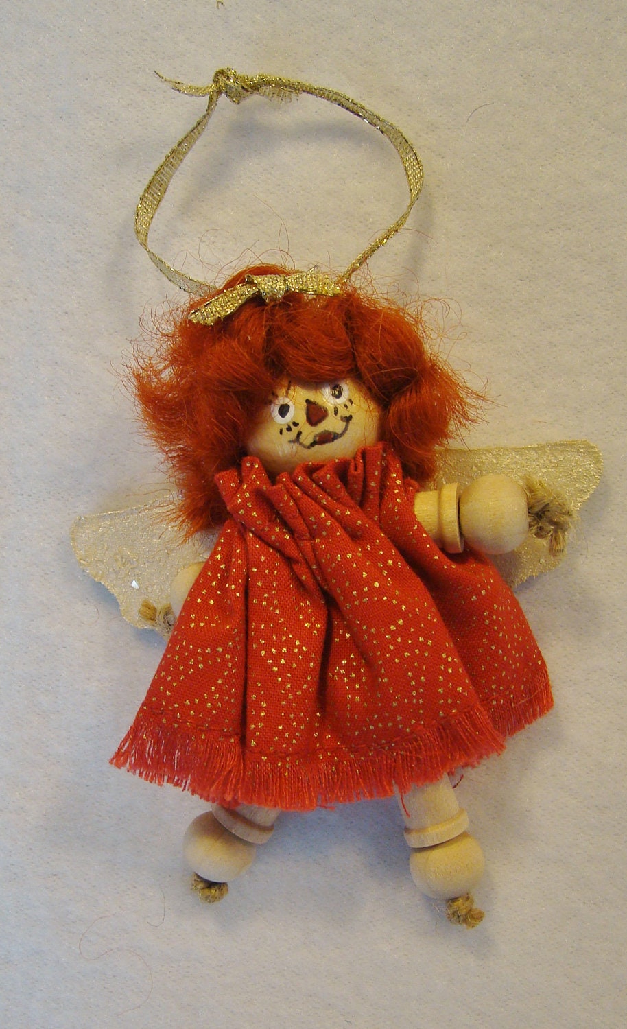 Handpainted and handmade Christmas Wooden Raggedy Angel Spoolie Ornament
