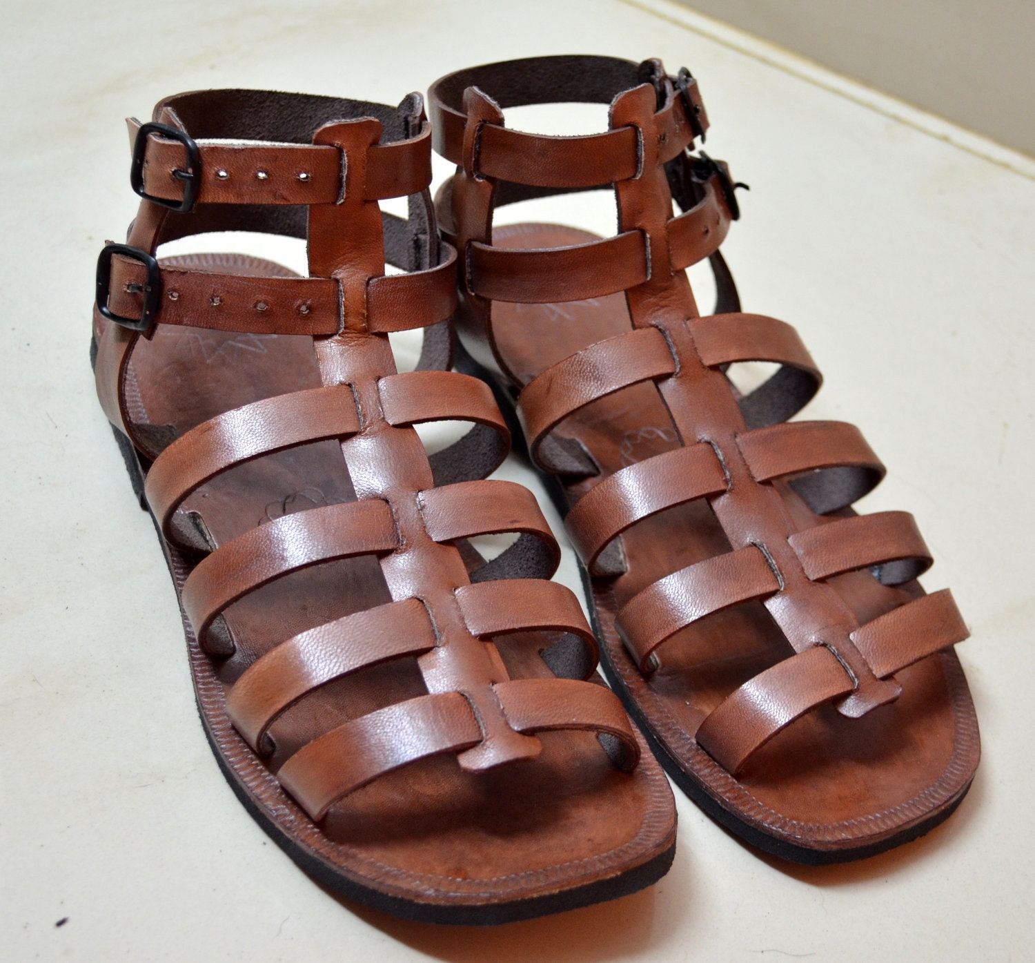 - Leather Gladiator Sandals - BROWN - Handmade Sandals, Ladies, Mens ...