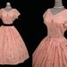 Vintage 50s POODLES with PARASOLS Pink Cotton Full Skirt Novelty Print Dress