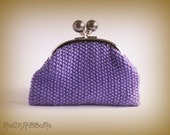 Lilac wristlet purse - small wrist purse in purple cotton - detachable strap - clutch purse with silver frame and grey pearl bead clasp.