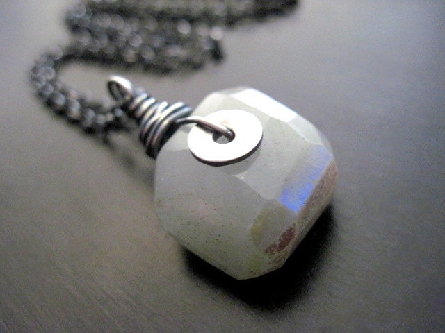 Rainbow Mystic Aquamarine Oxidized Sterling Silver Necklace
