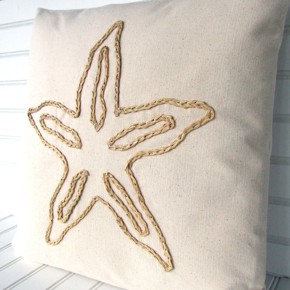 Starfish raffia pillow for your coastal living beach house