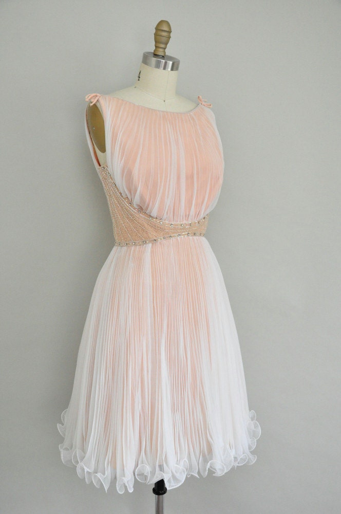 vintage 1950s designer dress / 50s designer cocktail frilly dress / Sparkling Champagne