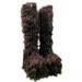Vintage Big Black Faux Fur Knee High CYBER GLAM Platforms Boots size 7